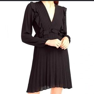 Express Black Pleated Bishop Sleeve Cocktail Dress